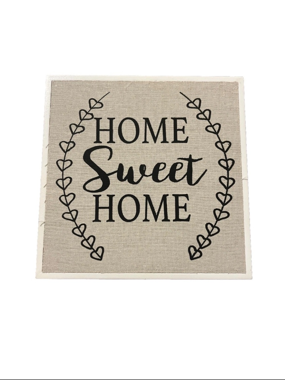 Home Sweet Home Linen Wall Art Sign - Beige and Black 8”x8”